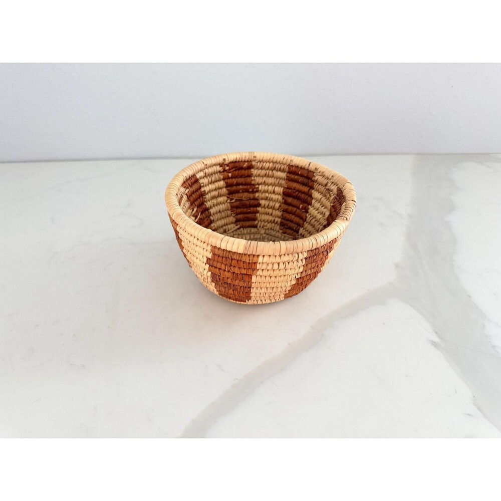 Vintage Small Hand-Woven Basket Shalimar Coiled Tightly Woven Tribal Bowl